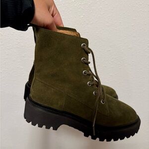 Madewell Olive Green Suede Lace-Up Boots